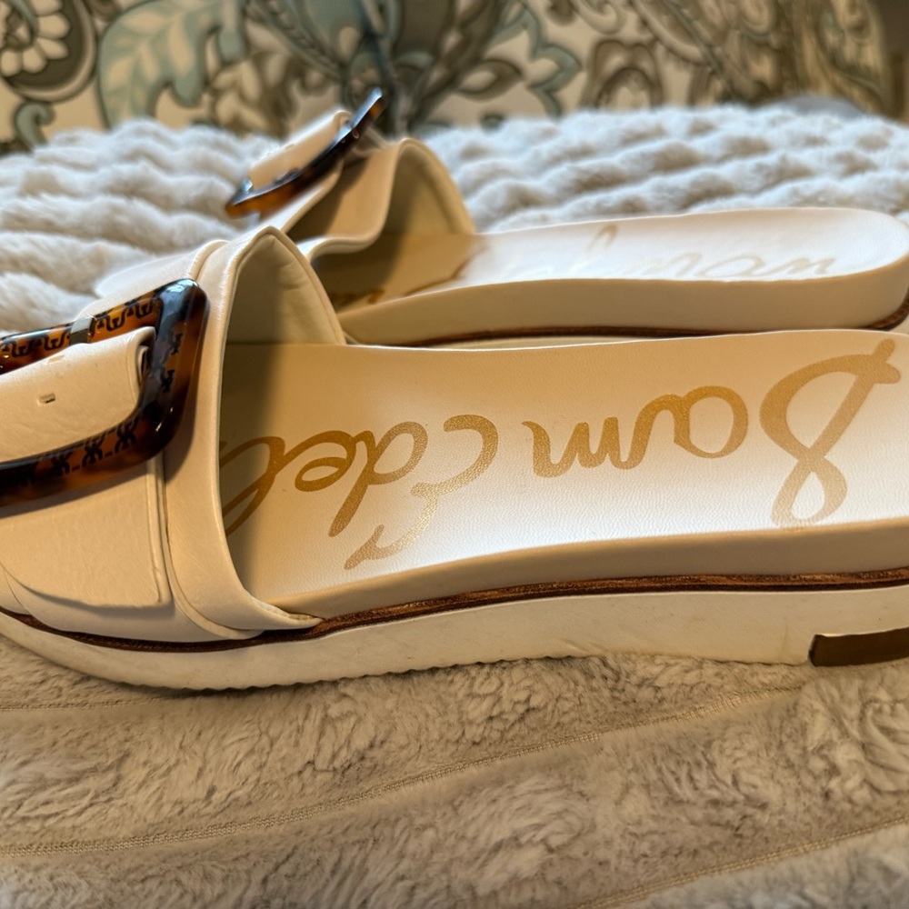 Sam Edelman Cream Slide Sandals with Brown Accents
